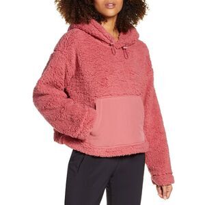 Zella Womens Cassie Faux Fur Hoodie Sweatshirt Medium Pink Mauve - NWT
